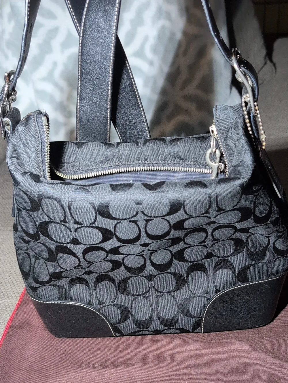 Y2K Coach Black Signature Hobo Jacquard Shoulder Bag C3k-6347